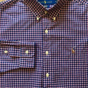 Ralph Lauren Shirt Mens M Blue Red Plaid Flesh Pony Lightweight Long Sleeve
